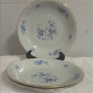 Elegant Floral Porcelain Dinner Bowls with Gold Trim Set of 3
Vintage
